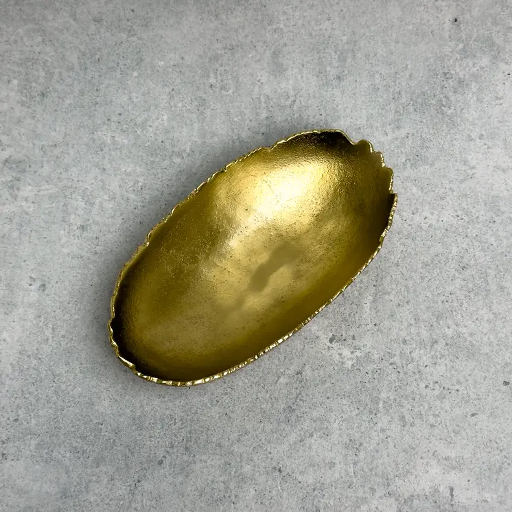 7" Gold Aluminum Torn Edge Oval Serving Bowl