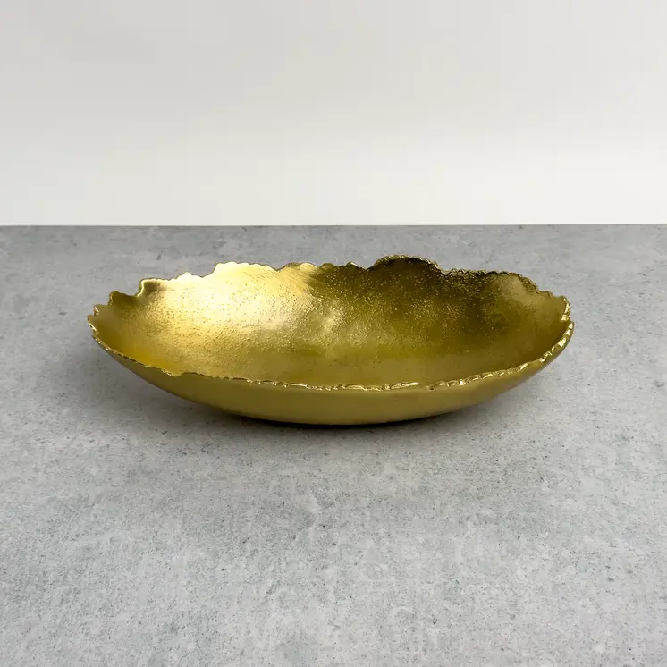 7" Gold Aluminum Torn Edge Oval Serving Bowl