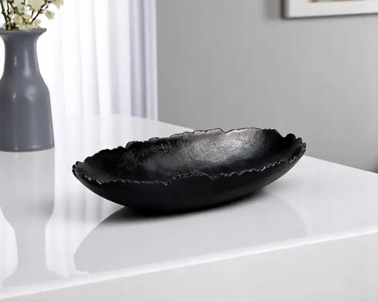 7" Black Aluminum Torn Edge Oval Serving Bowl