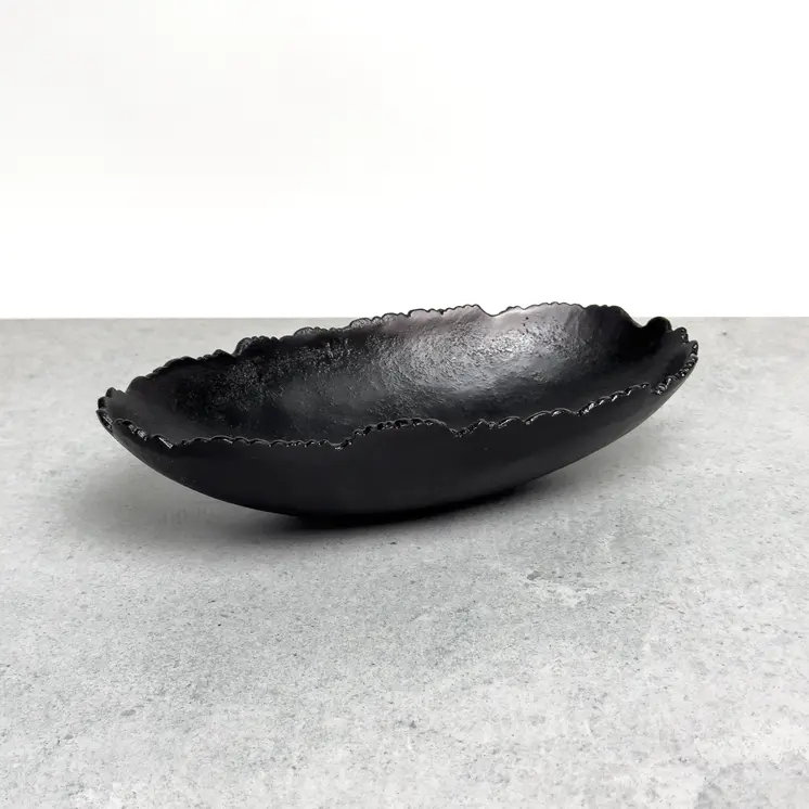 7" Black Aluminum Torn Edge Oval Serving Bowl