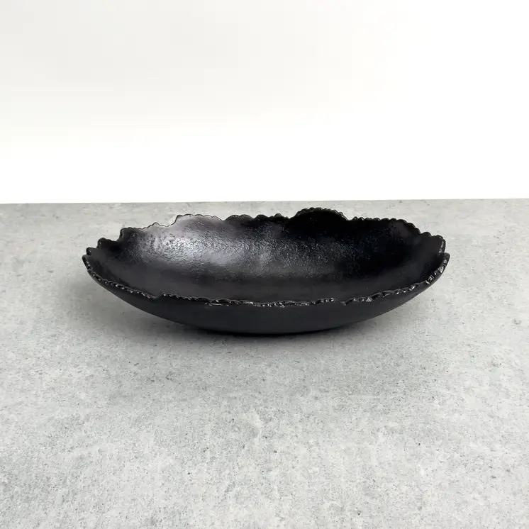 7" Black Aluminum Torn Edge Oval Serving Bowl