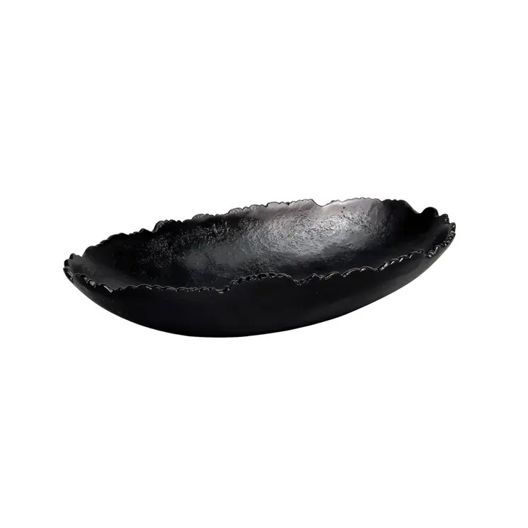 7" Black Aluminum Torn Edge Oval Serving Bowl