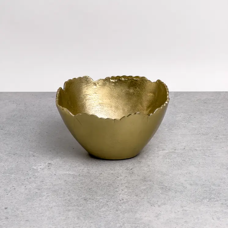 8" Gold Aluminum Torn Edge Round Serving Bowl