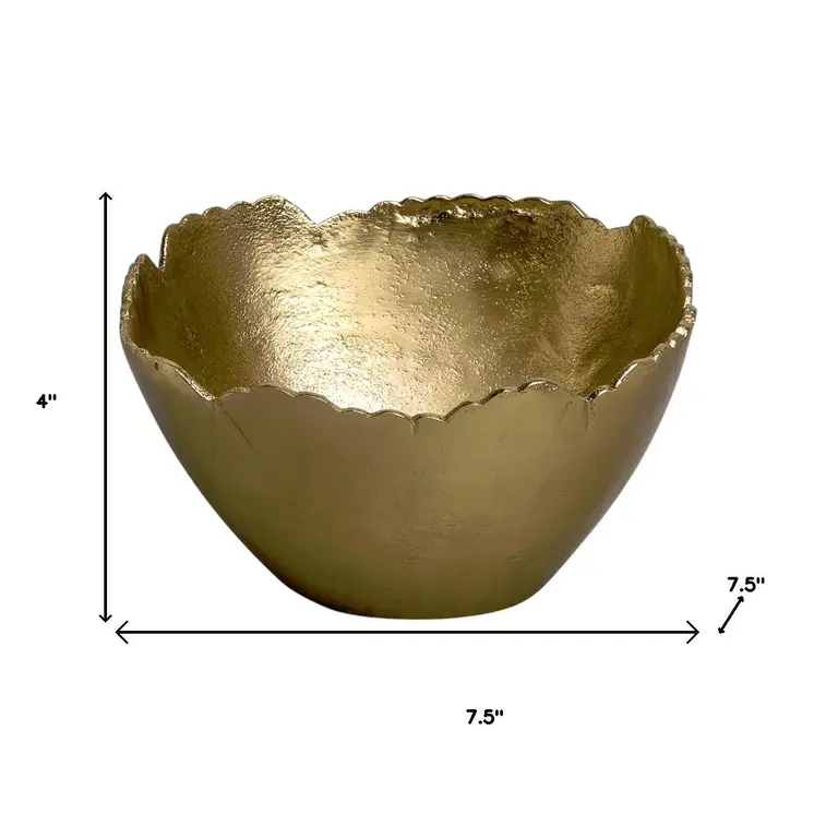 8" Gold Aluminum Torn Edge Round Serving Bowl
