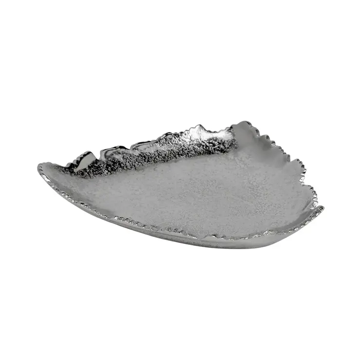 9" Silver Aluminum Torn Edge Triangular Serving Bowl