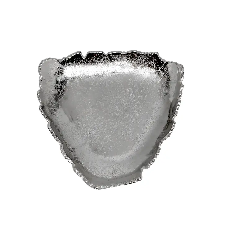 9" Silver Aluminum Torn Edge Triangular Serving Bowl