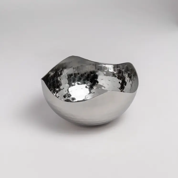 6" Silver Stainless Steel Wavy Edge Organic Shaped Candy or Nut Bowl