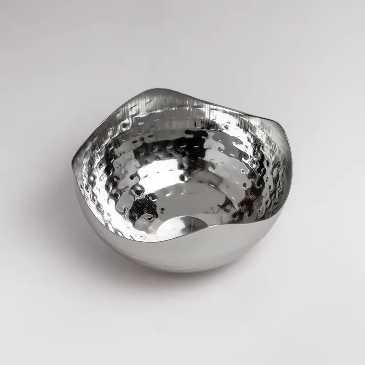 6" Silver Stainless Steel Wavy Edge Organic Shaped Candy or Nut Bowl