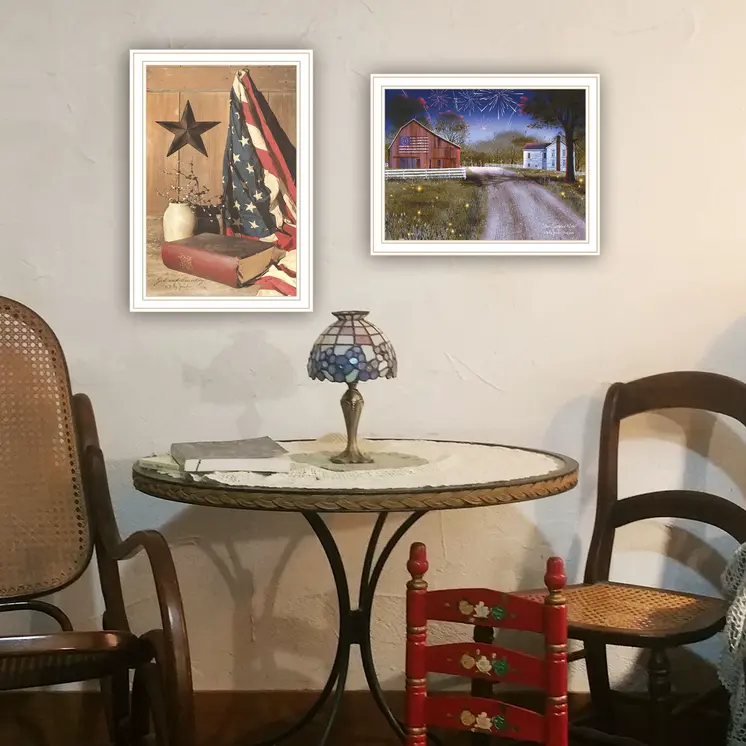 Set Of Two Star Spangled Night God And Country White Framed Wall Art