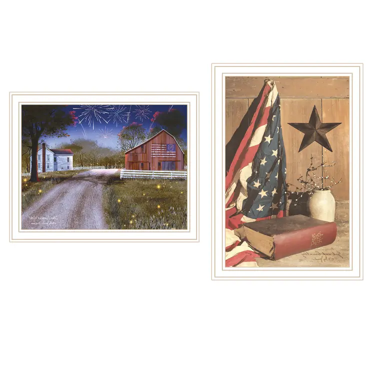 Set Of Two Star Spangled Night God And Country White Framed Wall Art