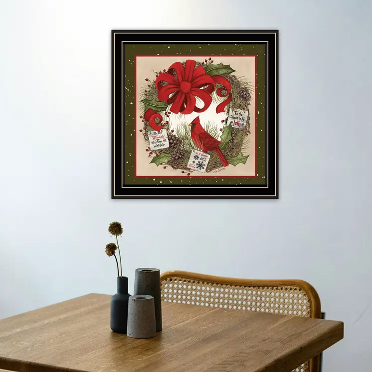 Cardinal Wreath Black Framed Wall Art