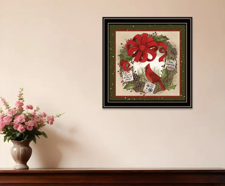 Cardinal Wreath Black Framed Wall Art