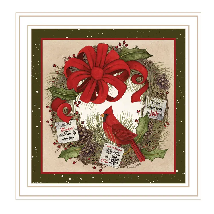 Cardinal Wreath White Framed Wall Art