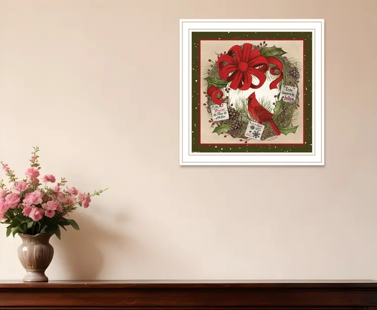 Cardinal Wreath White Framed Wall Art