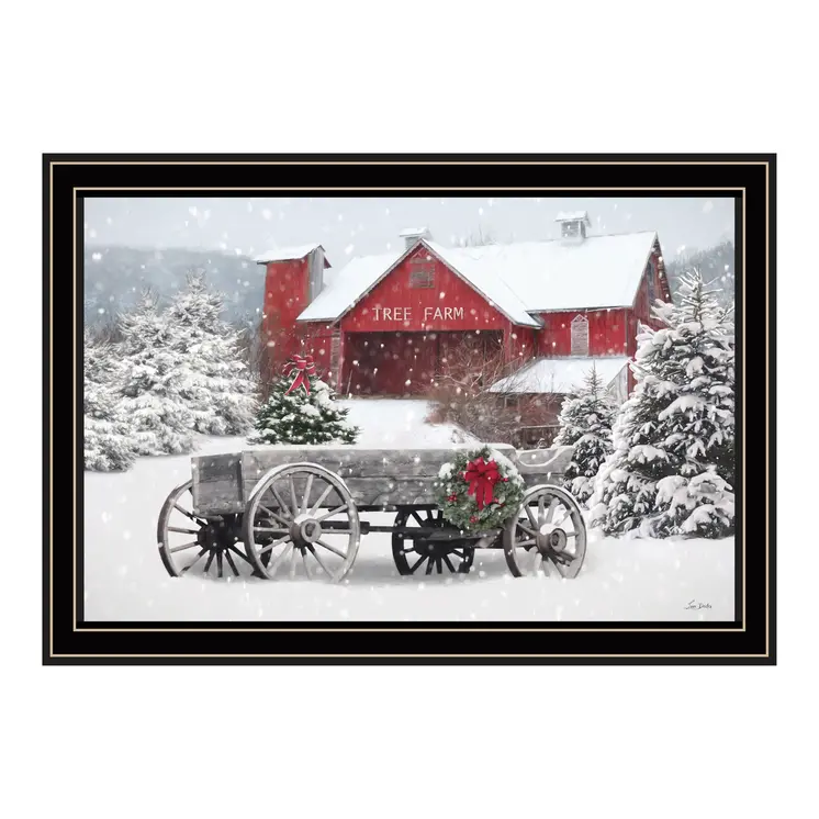 Tree Farm Wagon Black Framed Wall Art