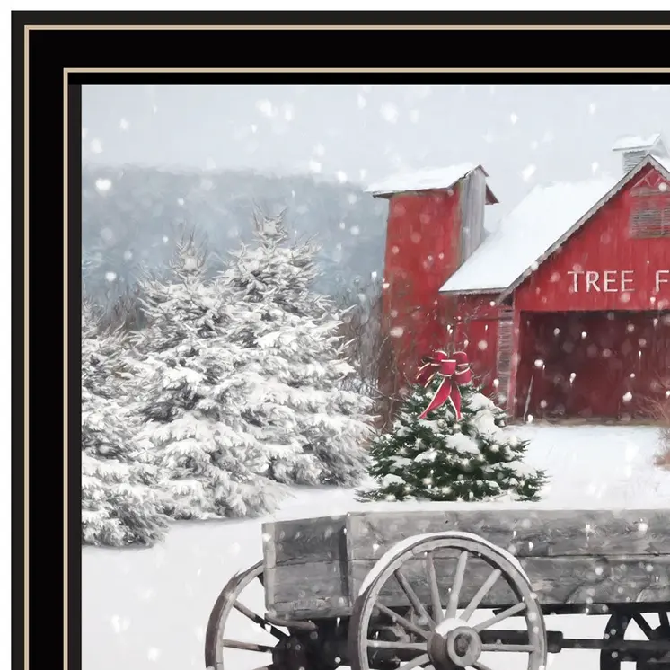 Tree Farm Wagon Black Framed Wall Art