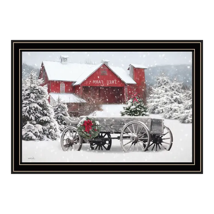 Tree Farm Wagon Black Framed Wall Art