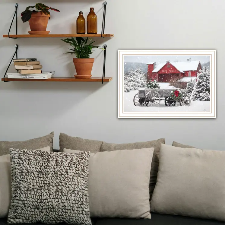 Tree Farm Wagon White Framed Wall Art
