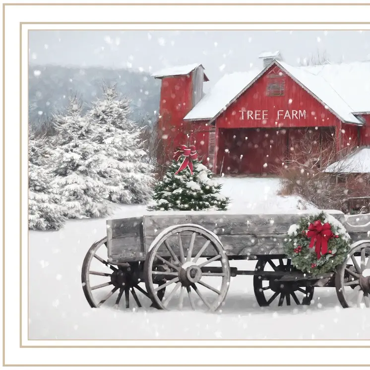 Tree Farm Wagon White Framed Wall Art