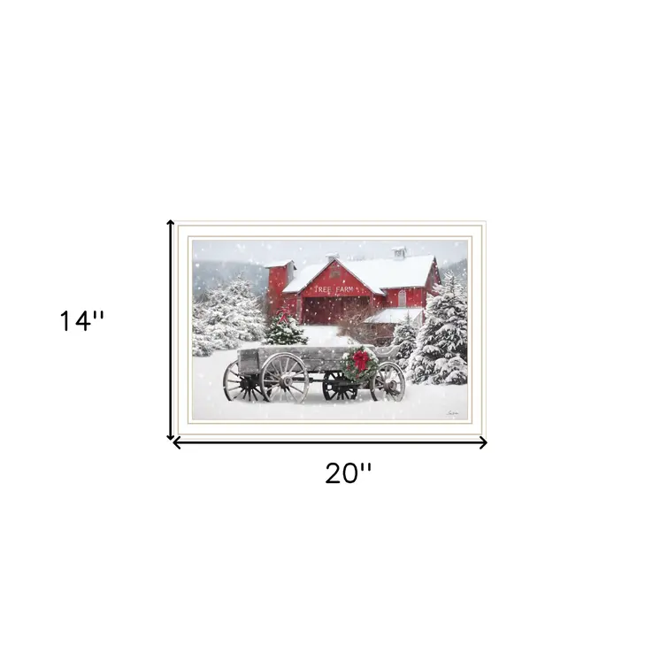 Tree Farm Wagon White Framed Wall Art