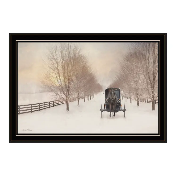 Snowy Amish Lane Black Framed Wall Art