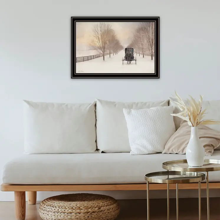 Snowy Amish Lane Black Framed Wall Art