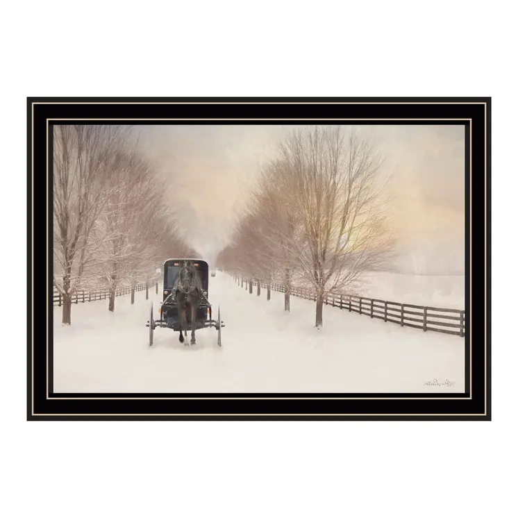 Snowy Amish Lane Black Framed Wall Art