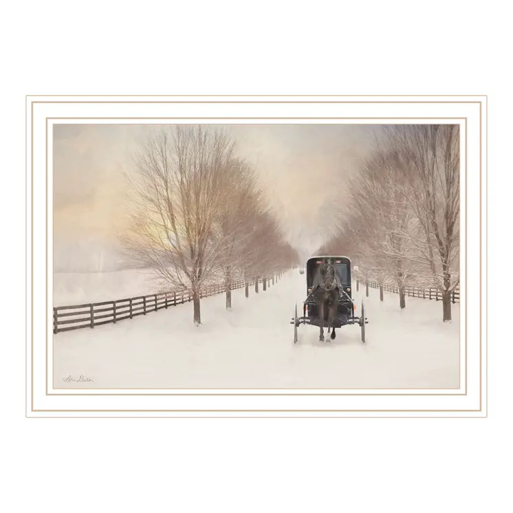 Snowy Amish Lane White Framed Wall Art