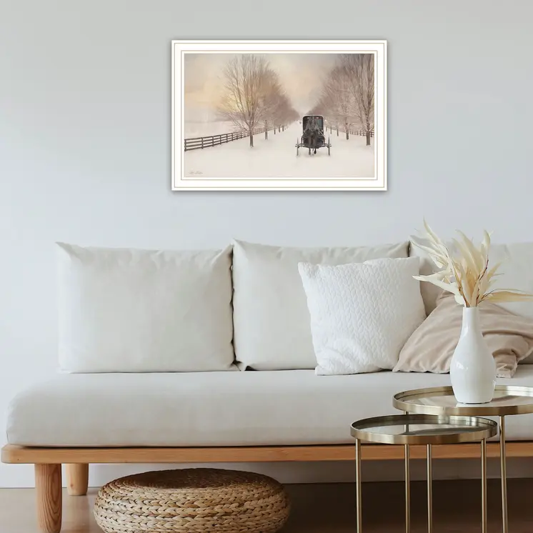 Snowy Amish Lane White Framed Wall Art