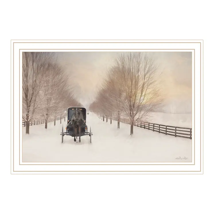 Snowy Amish Lane White Framed Wall Art