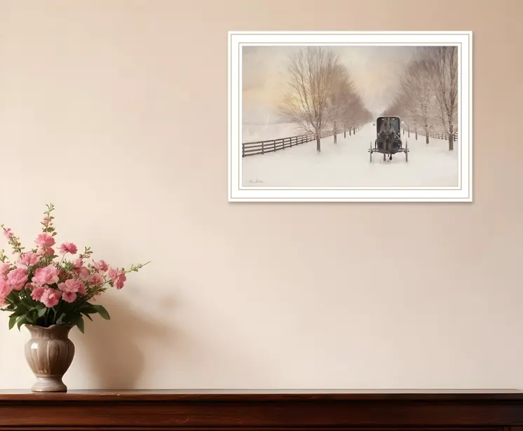 Snowy Amish Lane White Framed Wall Art