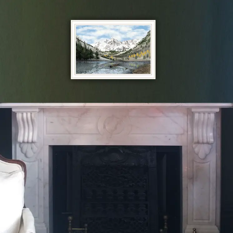 Snowy Mountain Landscape White Framed Wall Art