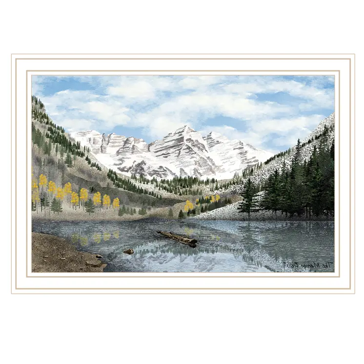 Snowy Mountain Landscape White Framed Wall Art