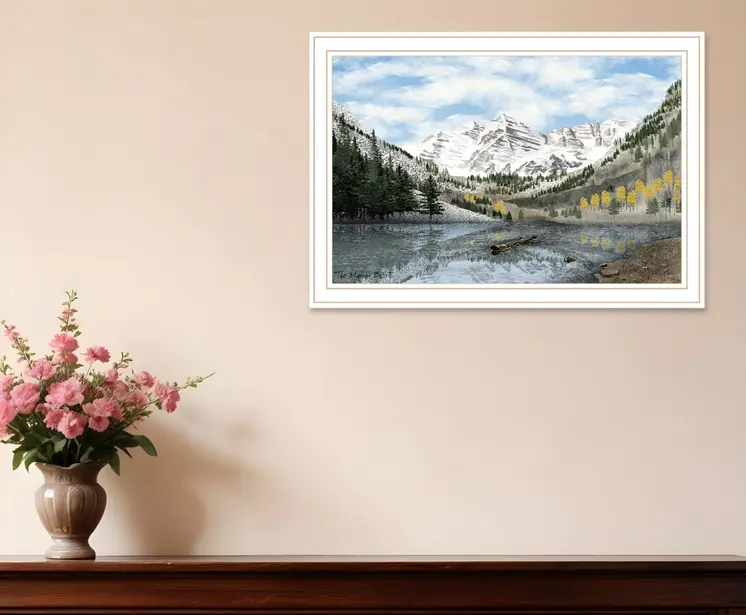 Snowy Mountain Landscape White Framed Wall Art