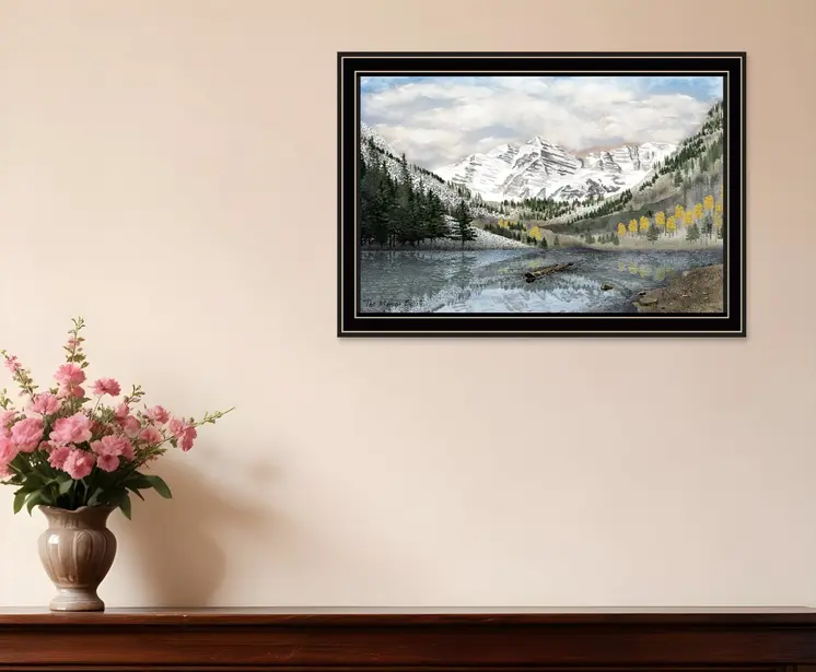 Snowy Mountain Landscape  Black Framed Wall Art