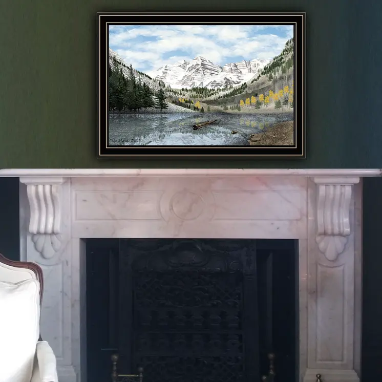 Snowy Mountain Landscape  Black Framed Wall Art