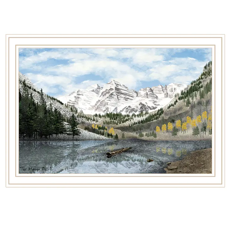 Snowy Mountain Landscape  White Framed Wall Art