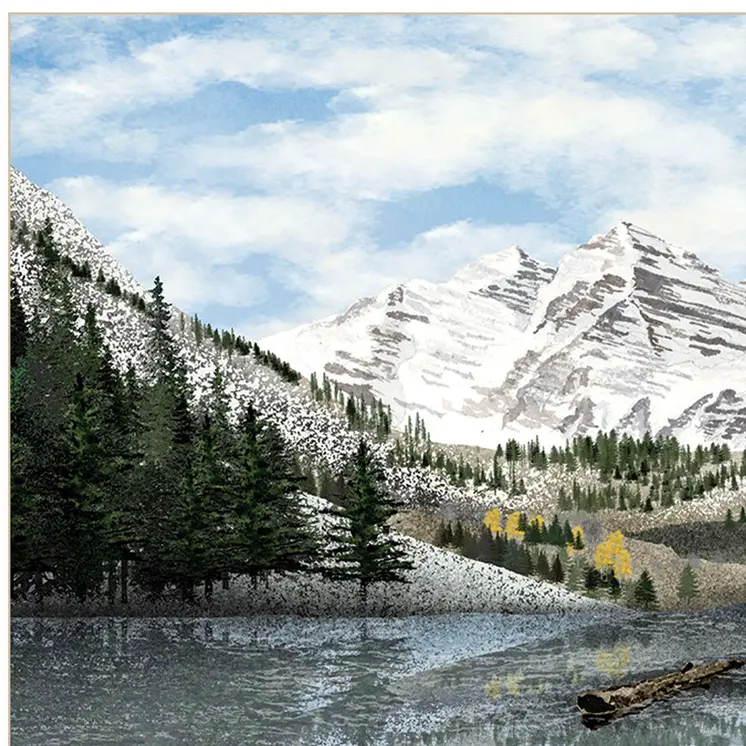 Snowy Mountain Landscape  White Framed Wall Art