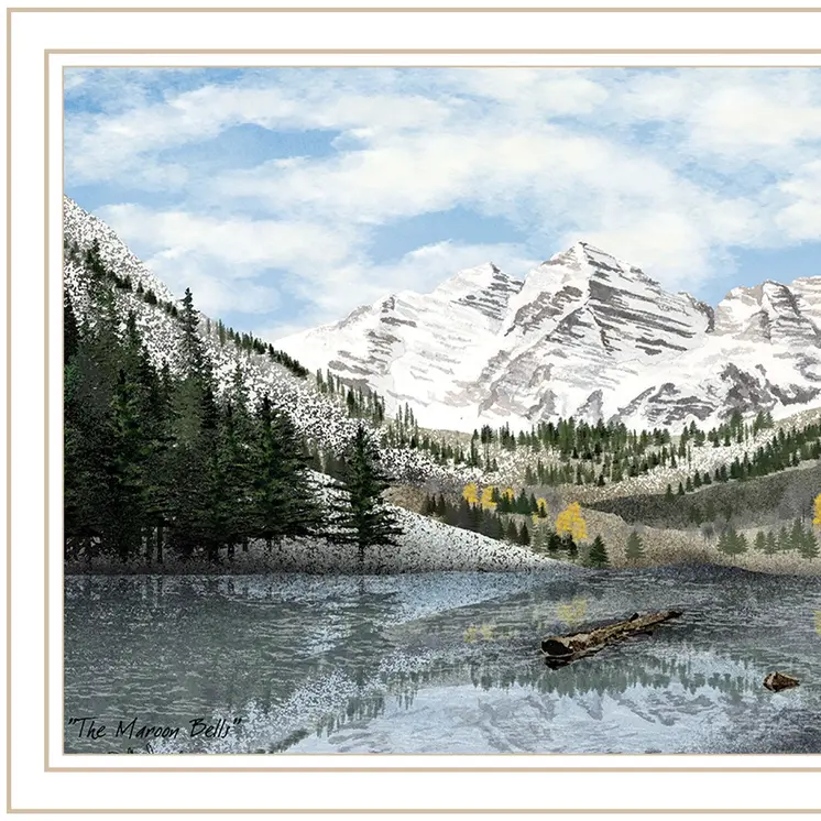 Snowy Mountain Landscape  White Framed Wall Art