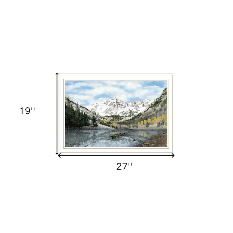 Snowy Mountain Landscape  White Framed Wall Art