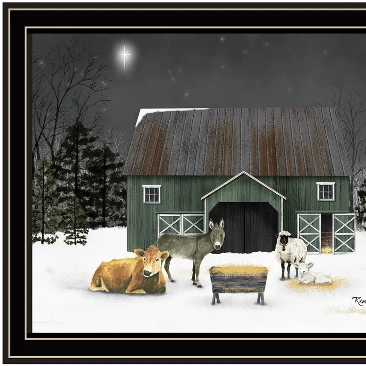 Remembering the Night Christmas Manger Black Framed Wall Art