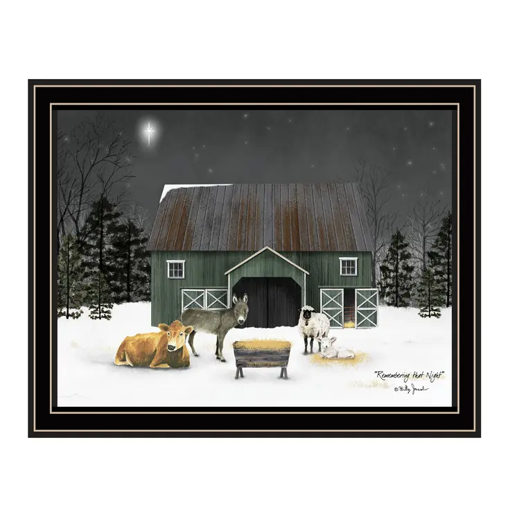 Remembering the Night Christmas Manger Black Framed Wall Art