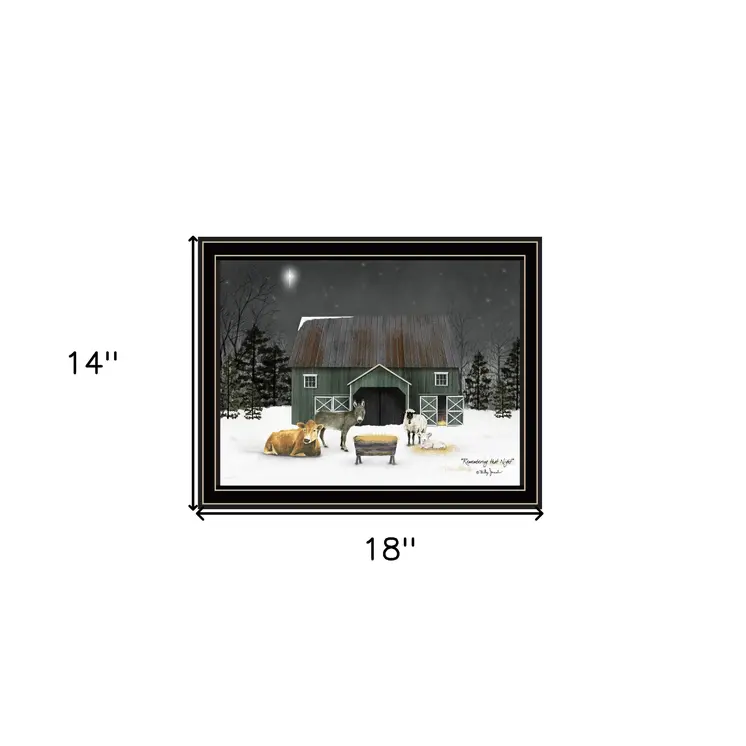Remembering the Night Christmas Manger Black Framed Wall Art