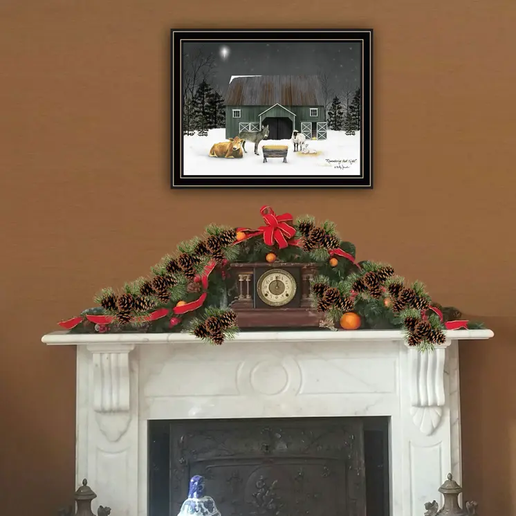 Remembering the Night Christmas Manger Black Framed Wall Art
