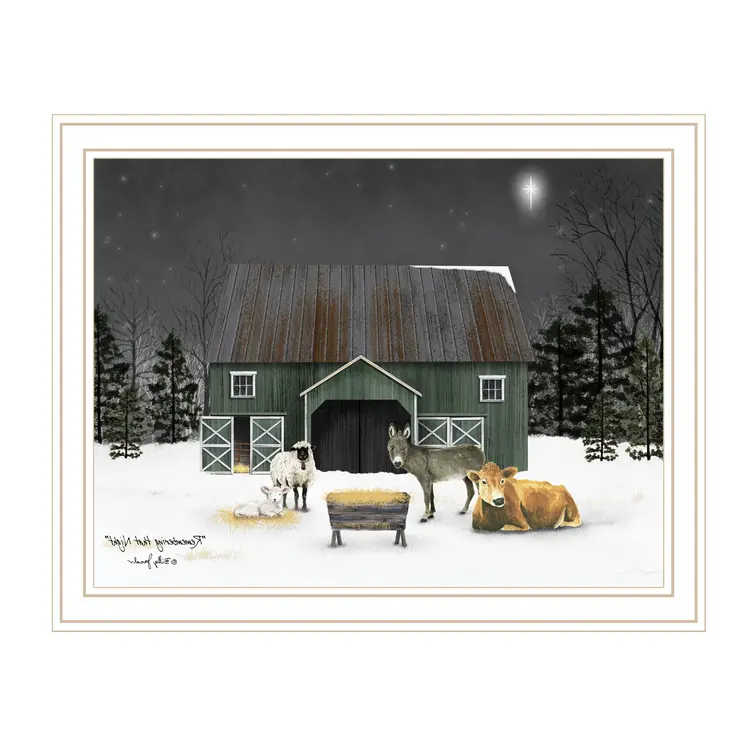 Remembering the Night Christmas Manger White Framed Wall Art