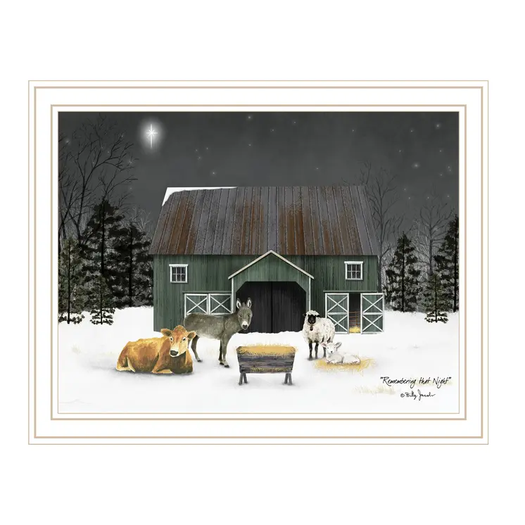 Remembering the Night Christmas Manger White Framed Wall Art