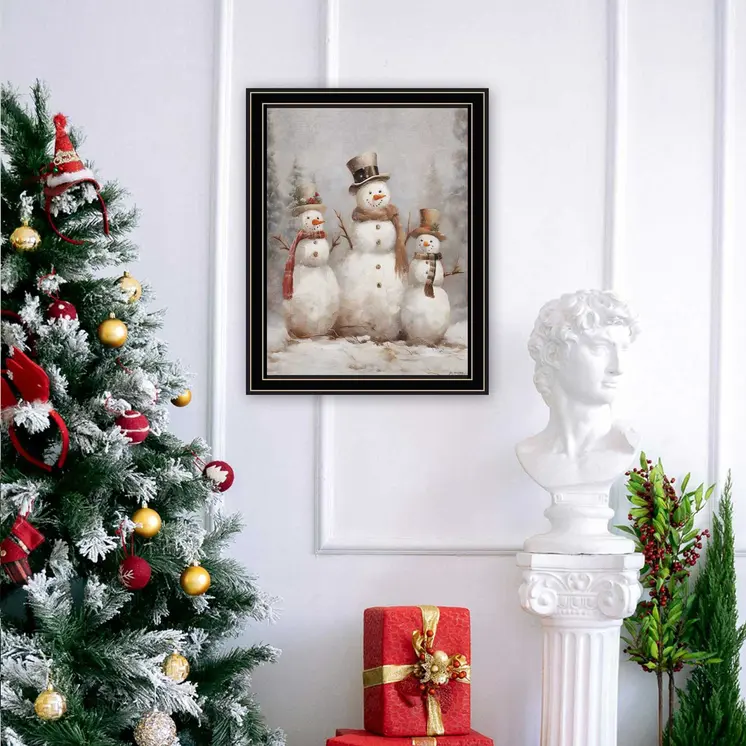 Snowman Trio Black Framed Wall Art