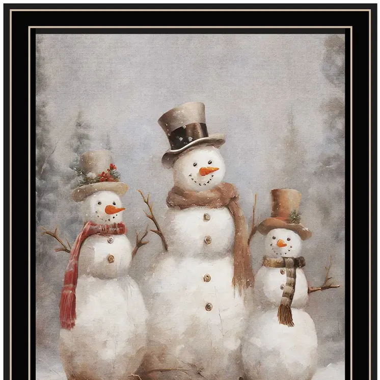 Snowman Trio Black Framed Wall Art
