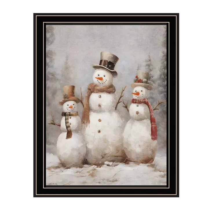 Snowman Trio Black Framed Wall Art