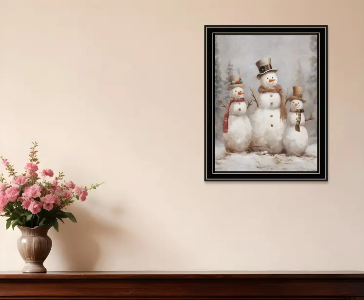 Snowman Trio Black Framed Wall Art